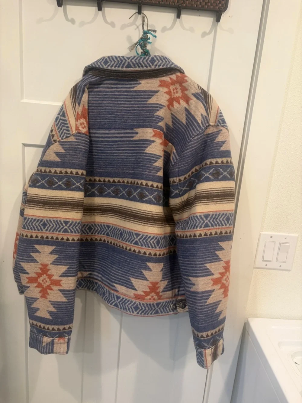 Southwestern Pattern Button-Front Jacket - Blue & Cream - Picture 3 of 4
